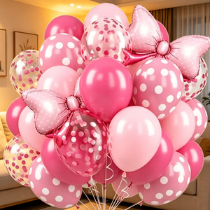 Décoration de fête d'<span class=keywords><strong>anniversaire</strong></span> et de baby shower pour filles Pafu, 12 pouces, 31 pièces, ballons à pois roses avec ruban, ensembles de ballons à nœuds roses - Product Image 3
