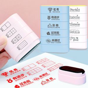 Tampon de récompense enseignant tampon en caoutchouc personnalisé six en un bloc encourager jeu de tampons en anglais pour enseignant - Product Image 2