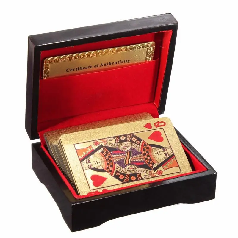 מיוחד יוצא דופן מתנה 24K קרט זהב לסכל ציפוי פוקר משחק כרטיס עם עץ תיבת ותעודה מסורתית מהדורה
