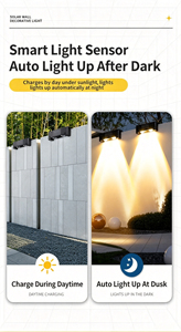 Outdoor modern IP65 waterproof RGB solar wall light garden courtyard road <b>warm</b> <b>white</b> light solar courtyard light <b>LED</b> wall light - Product Image 5