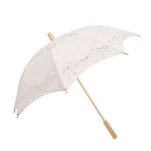 Sombrilla de Boda Blanca para Novia, con Encaje Bordado, de Bambú, Hecha a Mano, con Decoraciones de Encaje, Sombrilla de Encaje Color Marfil - Product Image 1