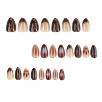 Unghie Finte Press-on Effetto Tartaruga Marrone, Unghie a Mandorla con Effetto Occhio di Gatto, Linea Dorata e Accenti Floreali, Eleganti per Uso Quotidiano, Manicure 4543