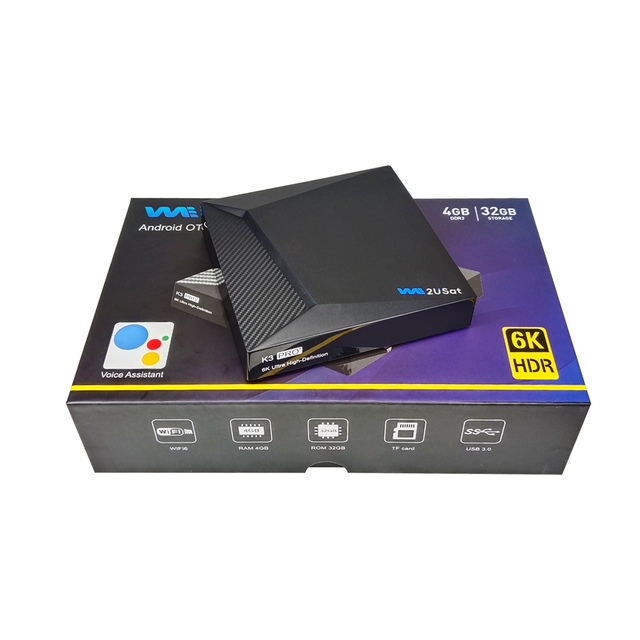 We2USat K3 PRO+ Smart TV Box 4K Decoding Android 12 Quad-core 4GB RAM 32GB Free BT 5.0 WiFi6 1000M LAN VP9 Widevine L1