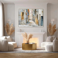 Peintures sur toile texturées Impasto Golden Passage, représentant un enclos européen ensoleillé, faites à la main, sans cadre, arts décoratifs muraux