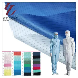 Phòng sạch lớp 1000 cổ phiếu bán chống bụi 100D sọc chống tĩnh Polyester Vải ESD vải cho công việc ăn mặc