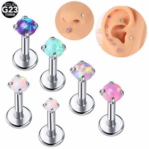 Bijou de corps en titane G23 avec opale, piercing d'oreille tragus, hélix, labret, filetage interne, plaqué <span class=keywords><strong>or</strong></span>, 16G 14G, pour femmes - Product Image 2