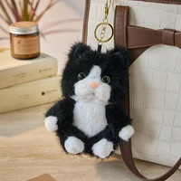Pendentif de sac en peluche chat smoking réaliste, porte-clés animal en peluche doux, cadeau pour les amoureux des chats