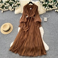 Robe décontractée élégante pour femme, rouge, coupe trapèze, manches longues, taille haute, ceinturée, avec décorations en strass, pour les fêtes et le quotidien