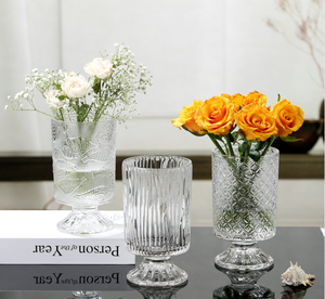 French <strong>Vintage</strong> Relief Tall Transparent Glass Vase for Flower Arrangement High End Decorative <strong>Item</strong> for Dining Table - Product Image 1