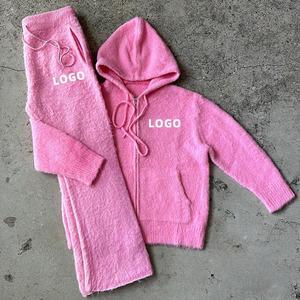 Hàng dệt kim nhà sản xuất tùy chỉnh người đàn ông Mohair Áo len Jacquard Zip Up hoodie Cardigan sweatsuits đan Mohair mồ hôi phù hợp với Sweatpants Set - Product Image 2