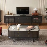 Ensemble de meubles de salon vintage KMJ, table basse électrique extensible en bois noir moderne et meuble TV pour chambre à coucher
