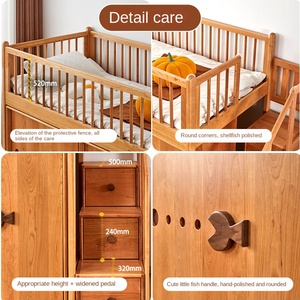 Cama Moderna Convertible HONGAO de Madera Maciza para Dormitorio Infantil, Media Altura, con <span class=keywords><strong>Armario</strong></span> Integrado de 1.2m para Niños y Niñas de 2 a 4 Años - Product Image 4