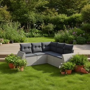 Ensemble de canapés de jardin en rotin gris, mobilier d'extérieur au design contemporain, rotin PE résistant aux UV, coussins en mousse haute densité - Product Image 2