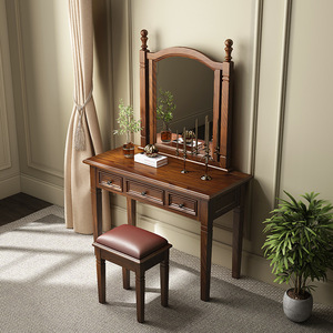 American Country Style Ash Wood Dressing Table With Mirror Bedroom Set Three Piece Furniture - Product Image 3