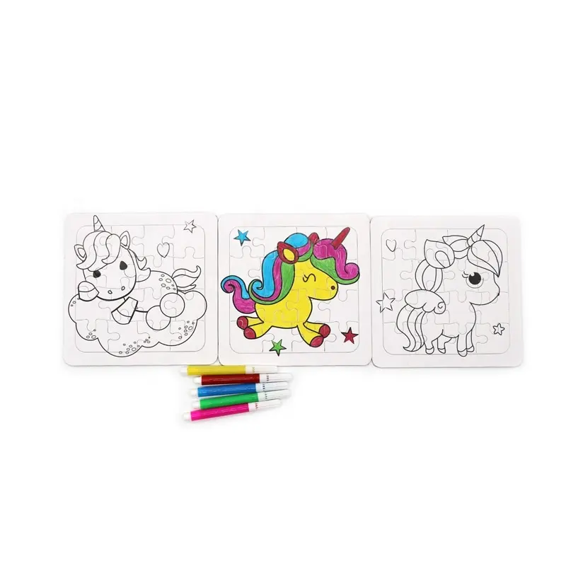 Custom Kids Educational DIY Color Painting Customized Paper Blank Jigsaw Puzzle For Drawing