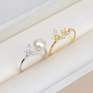 Bague ouverte en argent S925 pour femme, tendance, faite à la main, accessoire DIY avec plateau vide pour incrustation de perles de 7-8 mm, taille 7-8 - Product Image 2