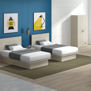 Customize Low Cost Wood Hotel <b>Bed</b> <b>Set</b> <b>Complete</b> Bedroom Furniture With Mattress Bedding Nightstands Wardrobe For Apartment Motel - Product Image 2