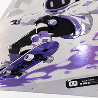 Affiches d'exposition pour fans, impression artistique personnalisée sur feuille métallisée violette, impression Anime/Manga, effet métallique, vernis 3D, UV sélectif en relief, illustration