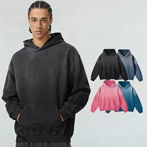 Trendy Acid Wash 100% Cotton Hooded Sweatshirt 3D Embroidery Custom Logo Vintage Style <b>Men's</b> Eco-Friendly Autumn Soft Breathable - Product Image 2