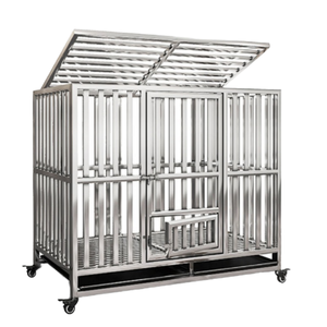 Grand chenil d'intérieur pour animaux de compagnie Fermeture à bouton <span class=keywords><strong>Cage</strong></span> à chien en acier inoxydable à motif solide Plateau en plastique pliant Boîte à palettes Toilette incluse - Product Image 1