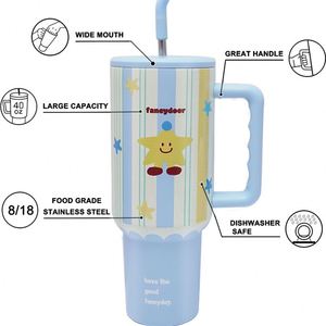 <b>Macaron</b>-colored Large-capacity Stainless Steel Car Cup with Drinking Straw and Water Bottle - Product Image 4