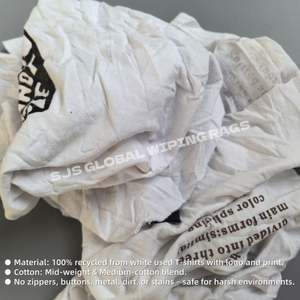 Trapos de Limpieza Reciclados, Trapos de Tela de Algodón Blancos con Estampado de Camisetas, Piezas de Tela Cortadas, Trapos Blancos para Limpieza Industrial - Product Image 4