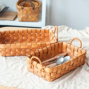 Cesto de Navidad ancho plano hecho a mano, canasta de almacenamiento rectangular de Chip de madera, para Picnic - Product Image 3