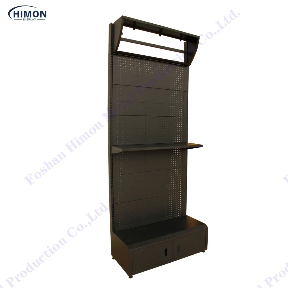grocery store fixtures power tool pegboard organizer metal display shelves rack shop retail wall exhibit stand shelving