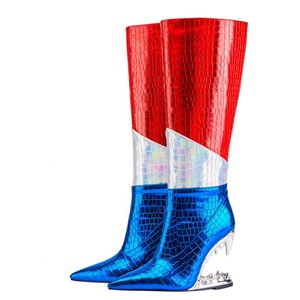 Teeth Shape Heels Wide Fit Women's Big Size 46 Knee High <b>Boots</b> Ladies Mixed Colors Shoes Wedge Heel on Long Booties - Product Image 4