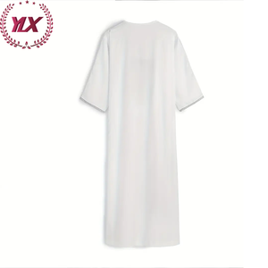 Túnica larga árabe musulmana islámica de estilo marroquí <span class=keywords><strong>tradicional</strong></span> para hombres Cuello Blanco bordado gris plateado <span class=keywords><strong>vestido</strong></span> modesto de tres cuartos - Product Image 3
