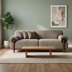Conjunto de Sofá Seccional de Madera de Teca Moderna, Reposabrazos Redondeados, Duradero, Ecológico, Cómodo, Muebles Contemporáneos para Sala de Estar - Product Image 3