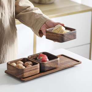 Ensemble de boîtes à collation en bois de noyer, plateau à fruits empilable en bois massif pour le service du thé - Product Image 2