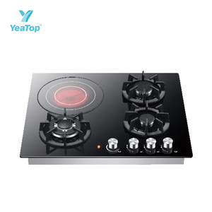 Cuisinière <span class=keywords><strong>à</strong></span> gaz et électrique 4 brûleurs la plus vendue, en verre trempé, équipée d'une allumage automatique de sécurité, plaque de cuisson <span class=keywords><strong>à</strong></span> gaz personnalisable - Product Image 6