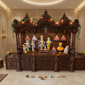 Templos de Gran Tamaño Personalizados con Gabinete, Compre Mandir de Madera de Gran Tamaño a Precios de Mayoreo, Mandir Swaminarayan Marrón - Product Image 2