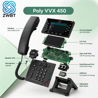 Téléphone IP professionnel Polycom VVX 450, 12 touches de numérotation, écran LCD couleur 4,3 pouces, Ethernet Gigabit PoE, voix HD pour Microsoft Skype for Business