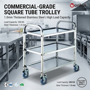 Detachable Square Tube Stainless Steel Food Service <b>Trolley</b> <b>3</b> <b>Tier</b> Central Kitchen Cart Multi-layer Restaurant Storage Transport - Product Image 2