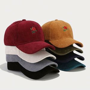 Gorra de béisbol de pana bordada con rosas a la moda, personalizada, para mujer, para primavera, actividades al aire libre, protección solar - Product Image 1