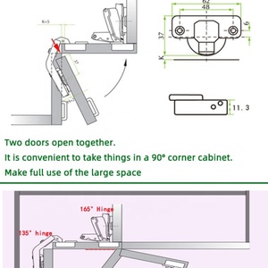FGA Special Angle 135 Degree Cold-rolled Steel Nickel T-shape Contemporary <b>Cabinet</b> Hinge 35mm Cup Diameter for <b>Corner</b> Kitchen - Product Image 6