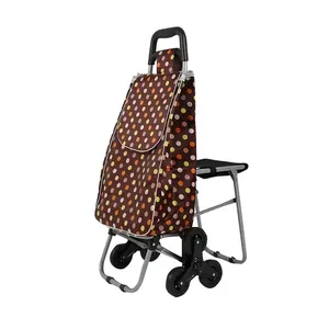 Carrito de compras plegable, carrito de escalada de escalera resistente con tres ruedas, bolsa de compras más grande e impermeable