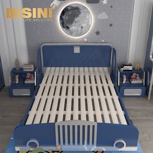 Cama de lujo azul creativa para niños, camisón de madera maciza tallado a mano, juego de dormitorio infantil - Product Image 5