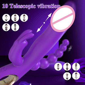 Vibratore Femminile 3in1 Telescopico a Forma di Coniglio con Vibrazione, Stimolatore Clitorideo e Punto G, Dildo <span class=keywords><strong>Vibrante</strong></span> per Donne - Product Image 3