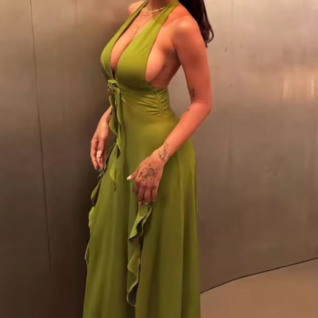 Chic Styles and Comfort in backless green maxi dress for Trendy Women