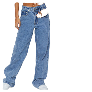 Dear-Lover Mid Rise Taille Asymétrique Jambe Large <span class=keywords><strong>Jeans</strong></span> Décontractés pour Femmes Respirant Denim Vintage Style <span class=keywords><strong>DDP</strong></span> Air Shipping Wholesale - Product Image 1