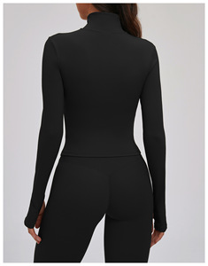 Veste de sport longue à manches longues pour femme avec col montant et fermeture éclair intégrale, coupe sculptante, yoga, course à pied, entraînement, sport de plein air - Product Image 3
