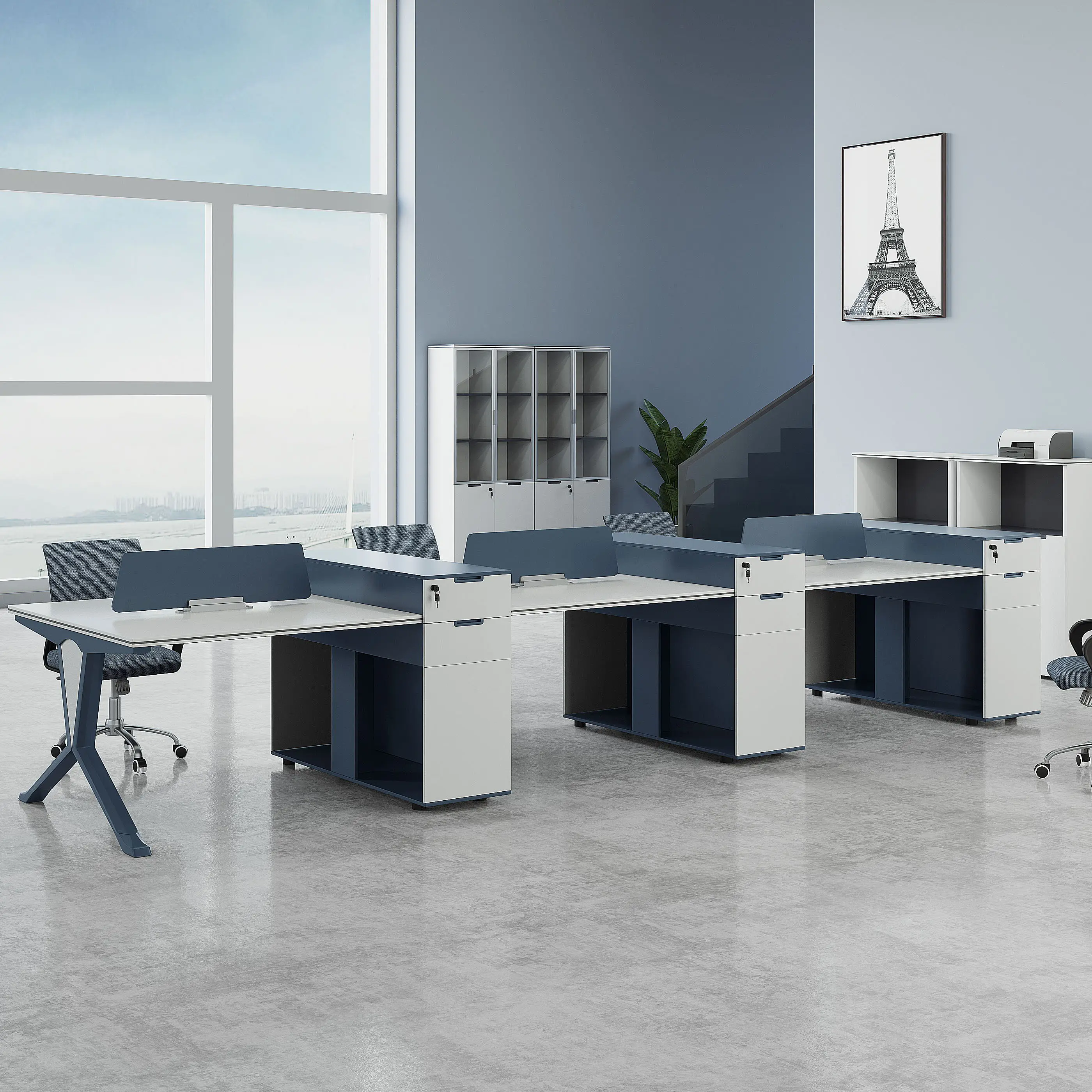 현대 모듈 식 사무실 가구 책상 작업 스테이션 2 4 6 인용 사무실 작업 스테이션