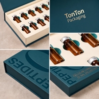 Boîte rigide à clapet magnétique verte personnalisée pour 12 flacons de peptides, avec éponge, estampage à chaud et logo en relief, pelliculage mat