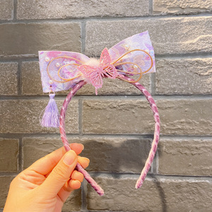 Accesorios chinos para <span class=keywords><strong>niñas</strong></span>, diadema cheongsam roja de Año Nuevo chino para niños, <span class=keywords><strong>flores</strong></span> y mariposas con borlas, diadema - Product Image 3