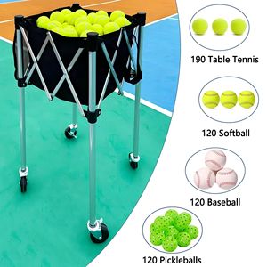 Draagbare Tennisbal Hopper Mand Met Wielen Tennisbalkar Voor 150 Pickleball Honkbal, Tennisbalkar - Product Image 6