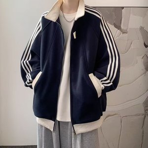 Sudadera Deportiva Retro con Cuello Alto para Hombre, Estilo Casual Holgado con Bloques de Color y Tres Rayas - Product Image 3