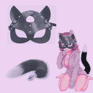 Masque facial sexy avec oreilles de chat en PVC, unisexe, pour fêtes et jeux de rôle - Product Image 2